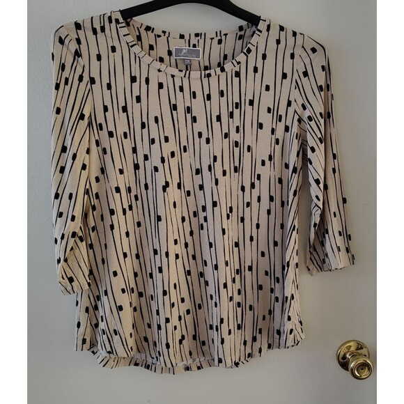 JM Collection Women Gorgeous Tan Black Design Top Blouse size P/M Long Sleeve - Picture 1 of 7